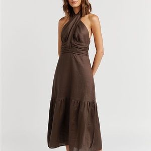 DISSH Brown Linen Halter Midi Dress